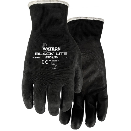 391 Stealth Black Lite Gloves, X-Small, Polyurethane Coating, Polyester Shell Fastek