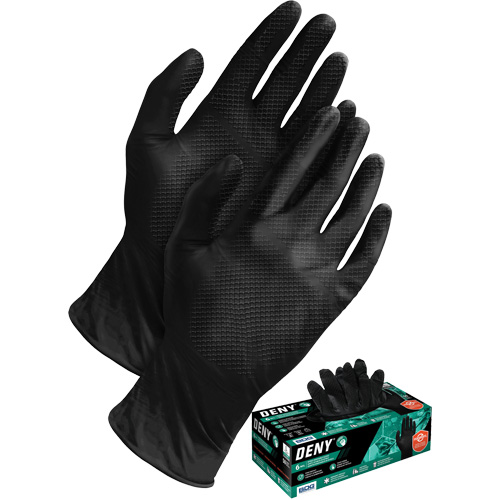 Deny&reg; Disposable Gloves, Small, Nitrile, 6-mil, Powder-Free, Black Fastek