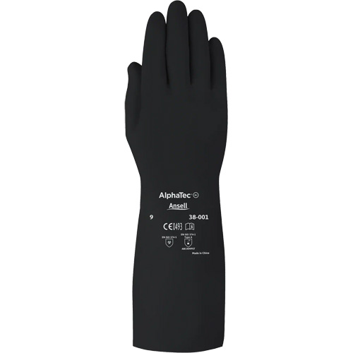 Gants d,usage moyen r&eacute;sistants aux produits chimiques AlphaTec 38001PP, Taille 7, 14" lo, Caoutchouc butyle, 14 mils Fastek