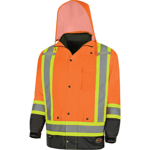5056 Pioneer&reg; Yukon 7-in-1 Waterproof Winter Safety Parka, Polyester, Black/High Visibility Orange, X-Small Fastek