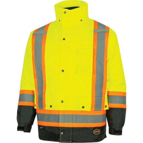 5057 Pioneer&reg; Yukon 7-in-1 Waterproof Winter Safety Parka, Polyester, Black/High Visibility Lime-Yellow, X-Small Fastek