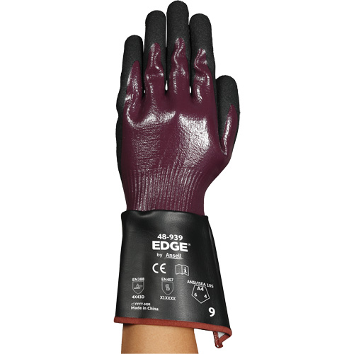 EDGE&reg; 48-939 Gauntlet Gloves, Size 6, 13 Gauge, Nitrile Coated, Polyester/HPPE/Spandex Shell, ASTM ANSI Level A4 Fastek
