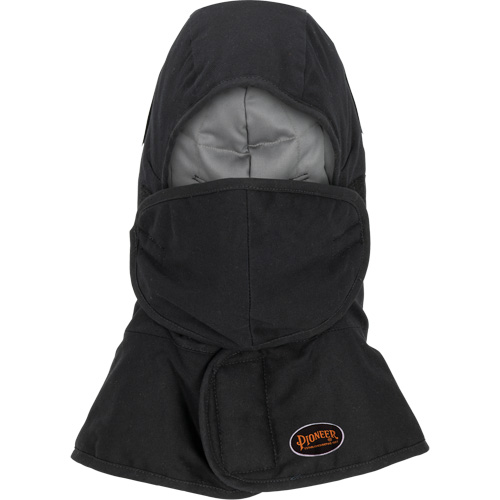 Doublure matelass&eacute;e ignifug&eacute;e Pioneer 765A pour casque de s&eacute;curit&eacute; avec un long cou et embout buccal amovible, Noir/Gris, Coton/FR-Tech/Modacrylique/Nylon Fastek