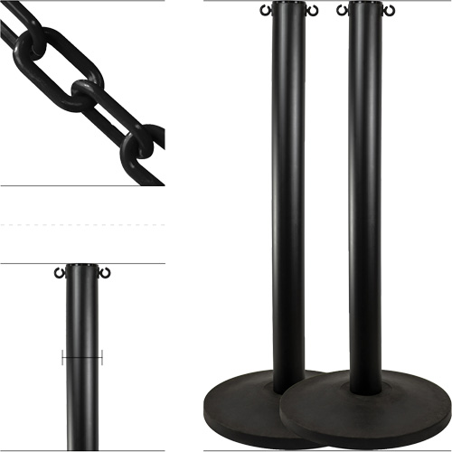Industrial Stanchion Kit with Plastic Chain, 37" High, Black Fastek