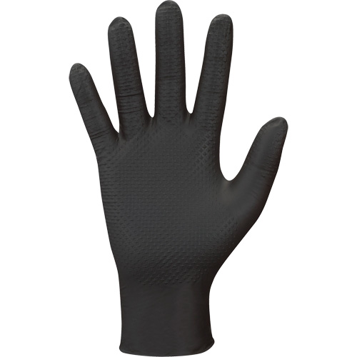 Gants jetables 709B PyraGrip, 9/Grand, Nitrile, 8 mils, Sans poudre, Noir Fastek