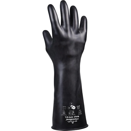 879 Acid-Resistant Gloves, Size Large/9, 14" L, Butyl Rubber, 28-mil Fastek