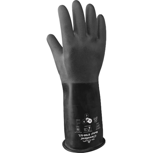 879R Acid-Resistant Gloves, Size 2X-Large/11, 14" L, Butyl Rubber, 28-mil Fastek