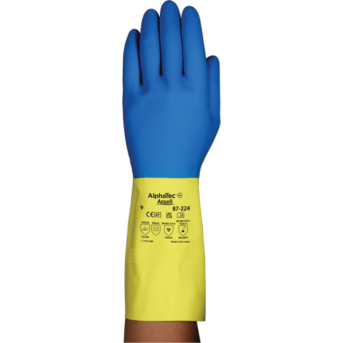 Gants r&eacute;sistants aux produits chimiques AlphaTec 87-224, Taille 7, 12,8" lo, N&eacute;opr&egrave;ne/Latex de caoutchouc, Doublure en Coton/Ouat&eacute;e, 26,8 mils Fastek
