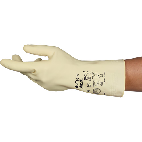 AlphaTec&reg; 87-137 Lightweight Natural Gloves, Size 8, 11.8" L, Rubber Latex, 16-mil Fastek