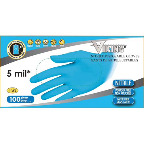 Gants jetables 34600, Grand, Nitrile, 5 mils, Sans poudre, Bleu Fastek