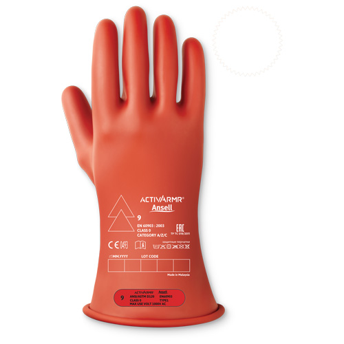 Gants isolants pour travaux &eacute;lectriques ActivArmr de classe 0, 8, 11" lo, Niveau 1, ASTM D120/ATSM F2675:2021/IEC 614821-2:2014 Fastek