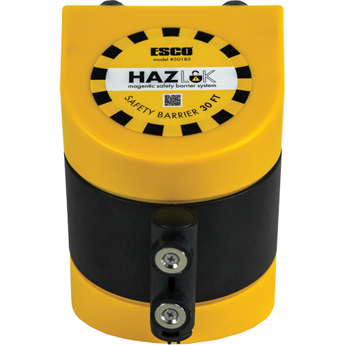 HAZLOK Safety Barrier System, Plastic, Magnetic Mount, 30', Black and Yellow Tape Fastek