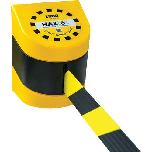 HAZLOK Safety Barrier System, Plastic, Magnetic Mount, 30', Black and Yellow Tape Fastek