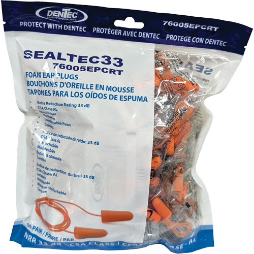 SEALTEC33 Orange Tapered PU Foam Disposable Earplugs, Bulk - Polybag, Corded Fastek