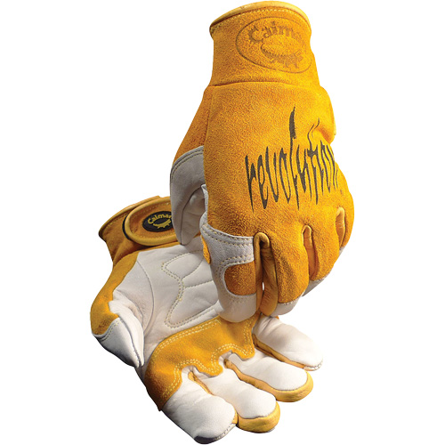 Gants de soudeur TIG/MIG de premi&egrave;re qualit&eacute; Caiman avec fermeture &agrave; boucles & crochets, Cuir de vache refendu, Taille T-Grand Fastek