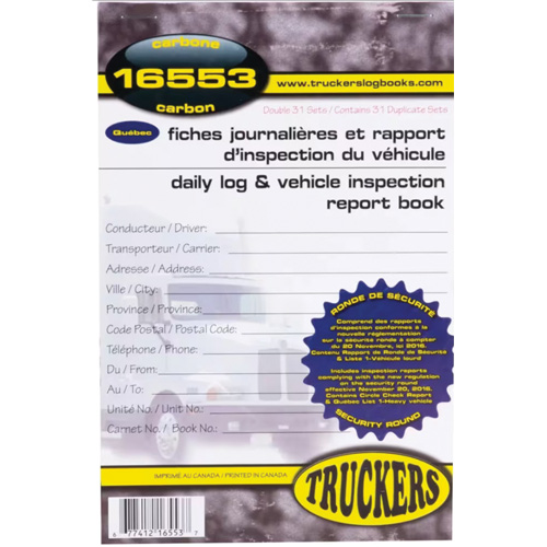 Carnet bilingue de registre quotidien et de rapport d'inspection de v&eacute;hicule Fastek