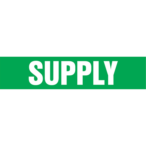 "Supply" Pipe Markers, Self-Adhesive, 4" H x 24" W, White on Green Fastek