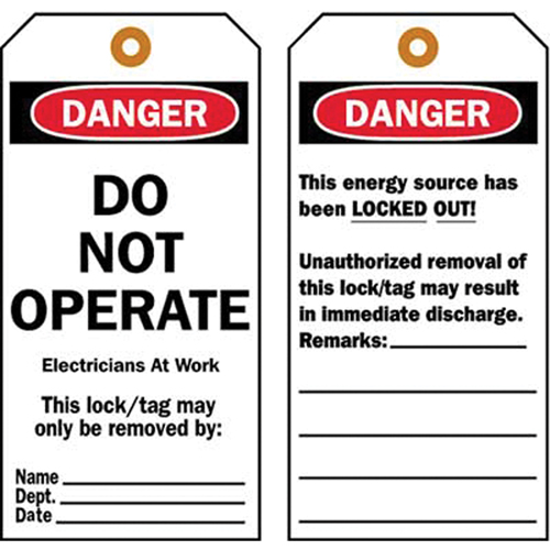 &eacute;tiquettes de verrouillage, Plastique, 3" la x 5-1/2" h, Anglais Fastek