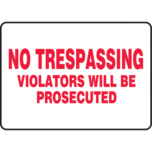 "No Trespassing" Sign, 10" x 14", Vinyl, English Fastek