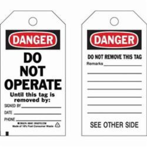 Self-Laminating Safety Tags, Polyester, 3" W x 5-3/4" H, English Fastek