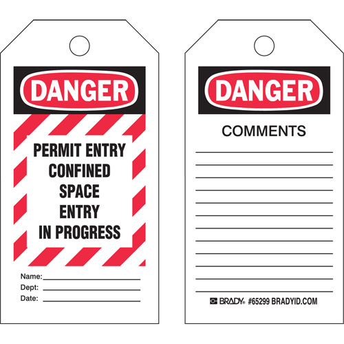 "Confined Space" Tags, Polyester, 3" W x 5-3/4" H, English Fastek