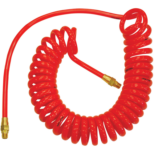 Flexcoil Self-Storing Polyurethane Air Hoses With Fittings, Air, 1/4" ID x 15' L, Polyurethane, 140 PSI at 23 °C Fastek