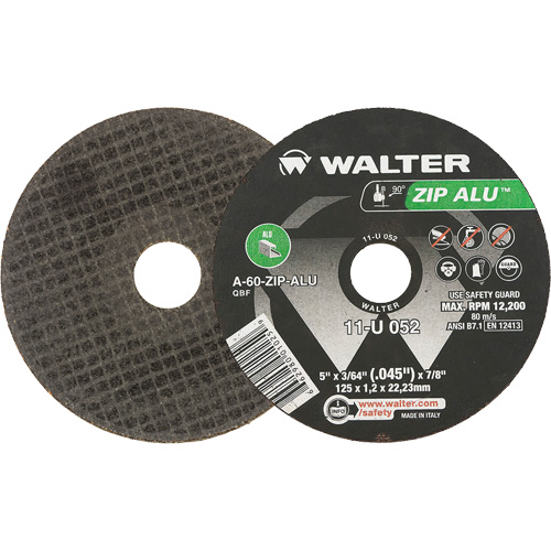 Zip Alu Cut-Off Wheel, 5" x 3/64", 7/8" Arbor, Type 1, Aluminum Oxide, 12200 RPM Fastek