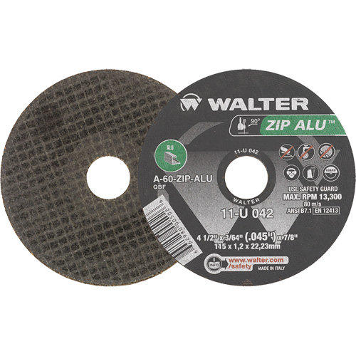 Zip Alu Cut-Off Wheel, 4-1/2" x 3/64", 7/8" Arbor, Type 1, Aluminum Oxide, 13300 RPM Fastek