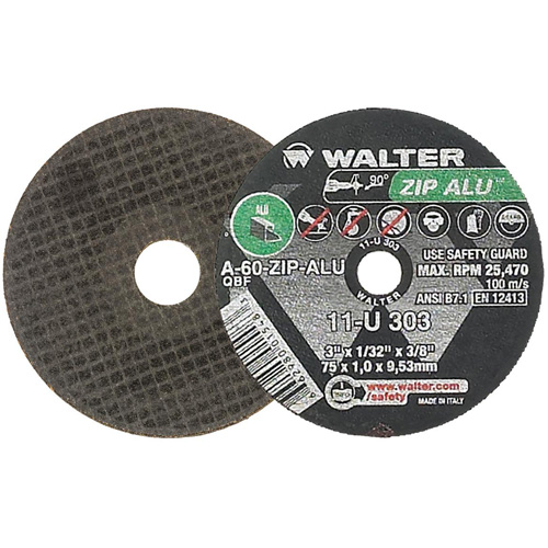 ZIP ALU Cutting Wheel, 3" x 1/32", 3/8" Arbor, Type 1, Aluminum Oxide, 25470 RPM Fastek