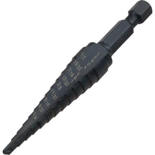 #1 Step Drill Bit, 1/8" - 1/2" , 1-3/2" Increments, High Speed Steel Fastek