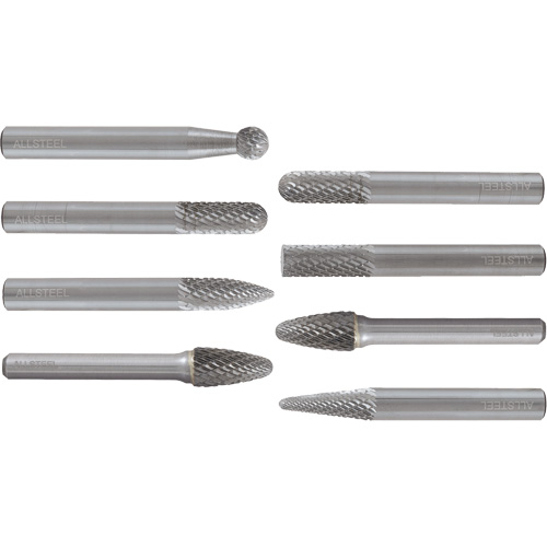 AllSteel Carbide Burr Set, 8 Pieces Fastek