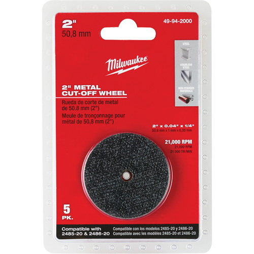 Disque &agrave; tronçonner pour meuleuse &agrave; angle droit M12 Fuel, 2" x 0,04", Arbre de 1/4", Type 1, Oxyde d'aluminium, 21000 Tr/min Fastek