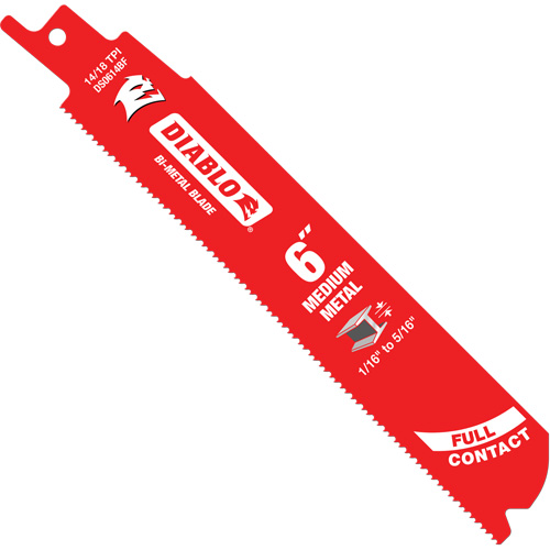 Medium Metal Reciprocating Saw Blade, Bi-Metal, 14-18 TPI, 6" L x 1" W Fastek
