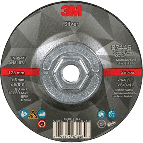 Quick Change Silver Depressed Centre Grinding Wheel 87446, 5" x 1/4", 5/8"-11 Arbor, Type 27, Ceramic Fastek