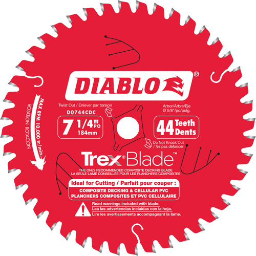 Lame de scie &agrave; d&eacute;couper Trex Blade, 7-1/4", 44 dents, Pour Plastique/Plastique Fastek