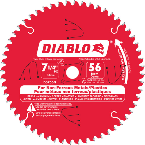 Aluminum Cutting Saw Blade, 7-1/4", 56 Teeth, Non-Ferrous Use Fastek