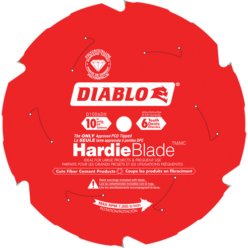 Lame de scie &agrave; d&eacute;couper HardieBlade, 10", 6 dents, Pour B&eacute;ton de fibre Fastek