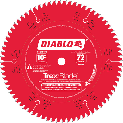 Lame de scie &agrave; d&eacute;couper Trex Blade, 10", 72 dents, Pour Plastique/Plastique Fastek