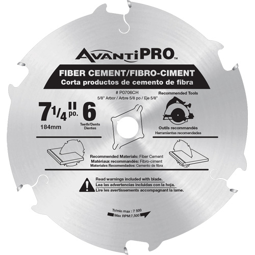 AvantiPro Cutting Saw Blade, 7-1/4", 6 Teeth, Fibre Cement Use Fastek