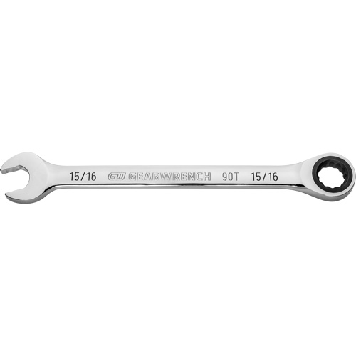 90-Tooth Ratcheting Combination Wrench, 12 Point, 15/16", Chrome Finish Fastek