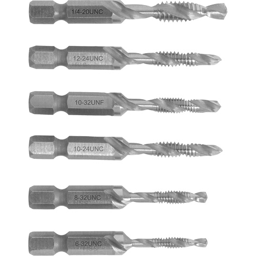 6-32 to 1/4-20 Drill Tap Set, 6 Pieces Fastek