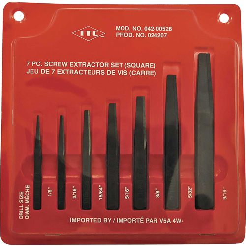 ISE-7 Ensemble d'extracteurs de vis carr&eacute;es 7 pi&egrave;ces, Pour vis de 1/8" - 9/16" Fastek
