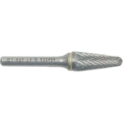 L4-D JET-KUT&reg; Taper Shape Burr with Radius End, 1/4" Dia., 1/4" Shank, 1-1/8" Depth of Cut Fastek