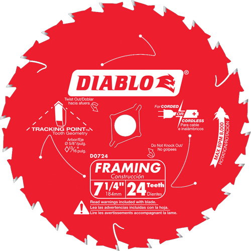 Framing Saw Blade, 7-1/4", 24 Teeth, Wood Use Fastek