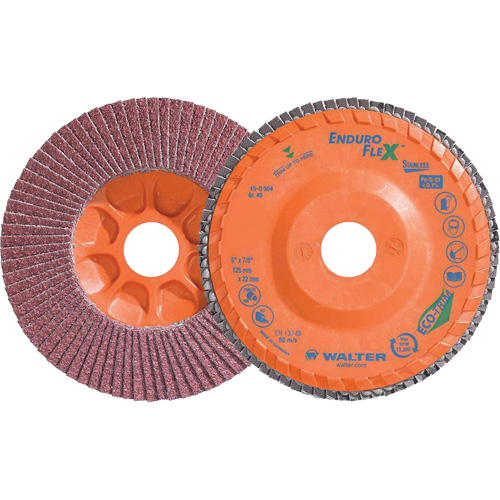Enduro-Flex Stainless Flap Disc, 5" x 5", Type 27, 40 Grit, Zirconia Alumina Fastek