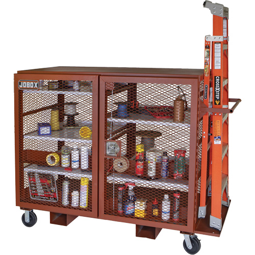 Mobile Mesh Cabinet, Steel, 49 Cubic Feet, Red Fastek