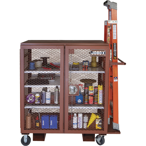 Mobile Mesh Cabinet, Steel, 37 Cubic Feet, Red Fastek