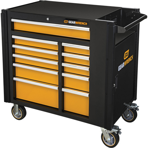 Powered Tool Cart, 11 Drawers, 42-1/2" W x 24-7/16" D x 41" H, Black/Orange Fastek