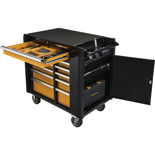 Powered Tool Cart, 11 Drawers, 42-1/2" W x 24-7/16" D x 41" H, Black/Orange Fastek