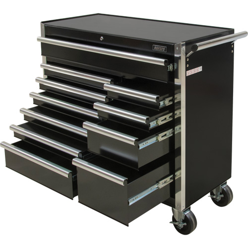 Industrial Tool Cart, 11 Drawers, 41" W x 18-3/4" D x 39-1/3" H, Black Fastek